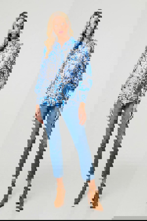 Blue | Mosaic Print Puff Sleeve Shirt
