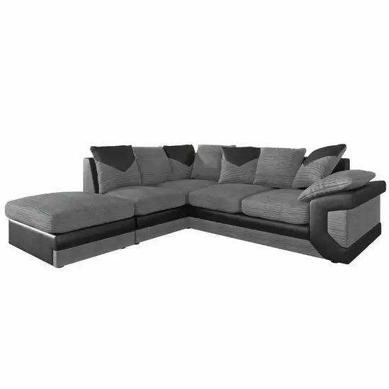 Dino Jumbo Cord Left Hand Facing Corner Sofa Black & Grey