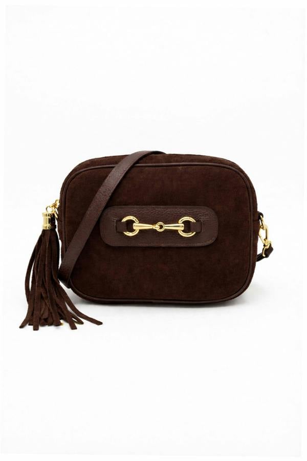 Kitise Italian Genuine Suede Crossbody Bag with Horsebit Detail