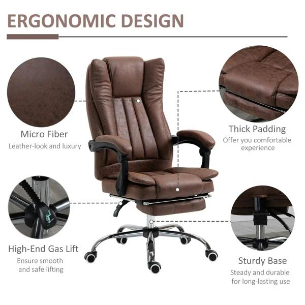 Brown microfibre office chair with thick padding, sturdy base, and gas lift