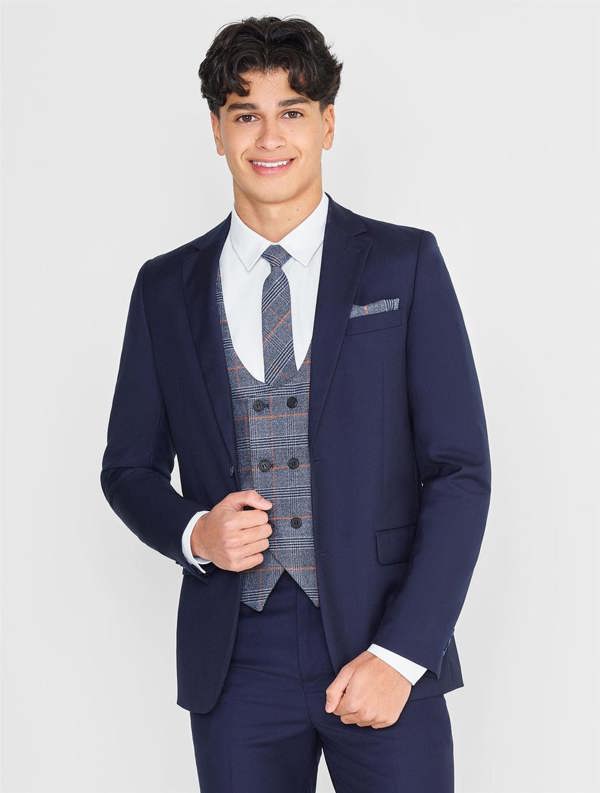 Boys navy & blue checked suit