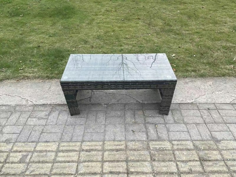Fimous Rattan Oblong Rectangular Coffee Tea Table Outdoor Garden Furniture Patio Accessory Dark Grey Mixed
