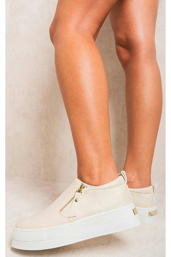 Andrea Zipper Decor Slip On Trainers - Beige