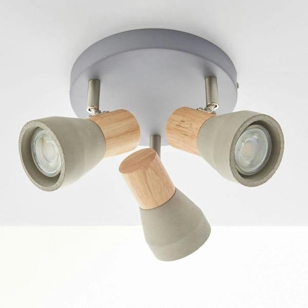 Pagazzi Lighting Stoneleigh 3 Light Concrete & Wood Effect Ceiling Spotlight Plate