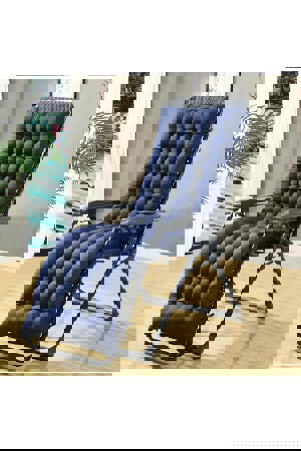 Living and Home 160x50cm Dark Blue Outdoor Sun Lounger Cushion with Slip-Over Back & Side Tie Straps