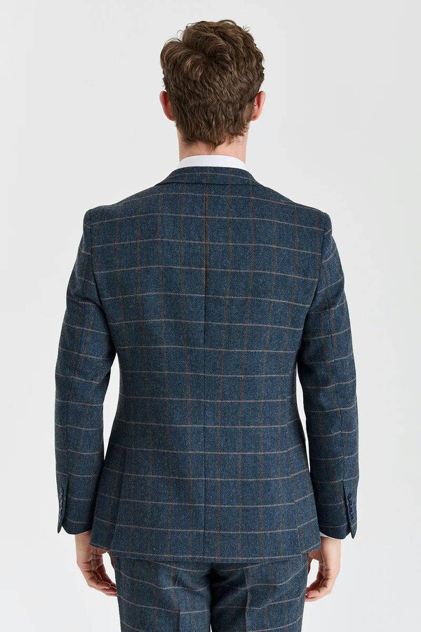 Paul Andrew Harris - Men's Navy 3 Piece Wool Blend Tweed Suit