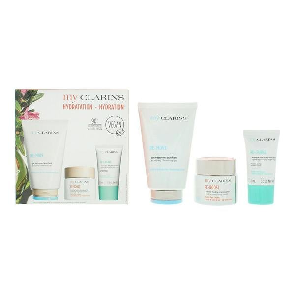 Clarins Hydration 3 Piece Gift Set: Cleansing Gel 125ml - Energising Face Cream 50ml - Replumping Night Mask 15ml