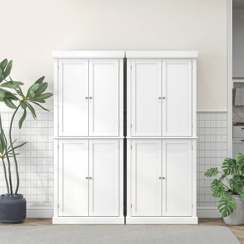 Wyld Haus Varofa Wooden White Freestanding Kitchen Cupboard With 4 Doors And 6 Tier Shelving
