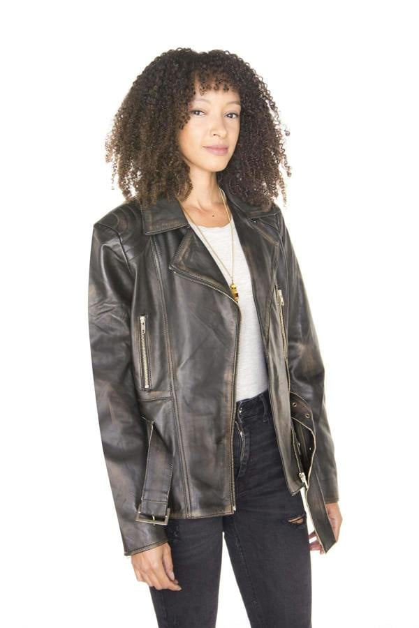 Infinity Leather Womens Long Leather Biker Jacket-Quito