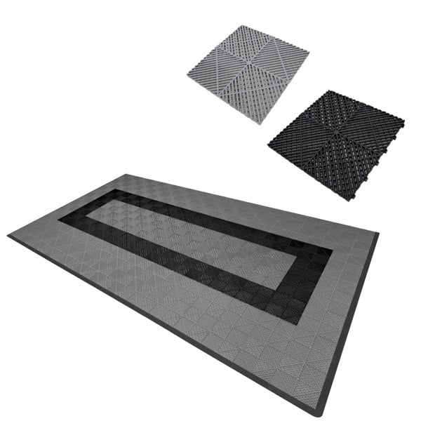 Monstershop Vented Garage Floor Tiles With Edges – 90 Grey & 30 Black