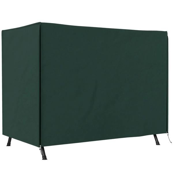 Deep green three-seater swing chair protective cover with front and side panels