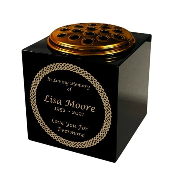 Memorials Direct Granite Memorial Vase- Solid Granite – Free Personalised Gold Engraving, Celtic knot 1 – Includes Metal Flower Pot Insert