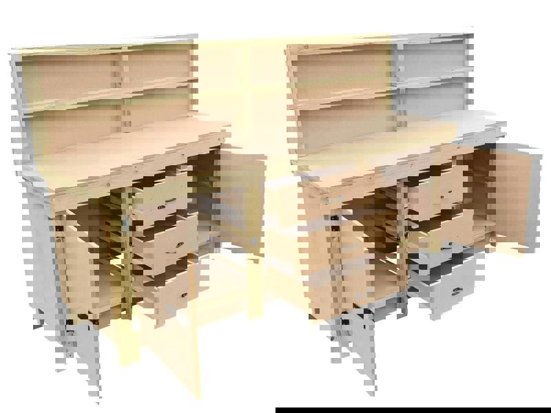 Arbor Garden Solutions Wooden work bench with drawers and double lockable cupboard (V.8) with back panel