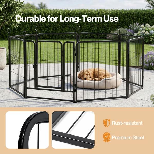 Skylos Dog Pen 8 Pcs Steel 60cm Foldable Indoor Outdoor Pet Enclosure Black