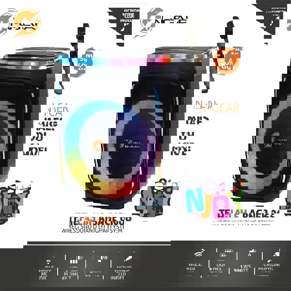 N-Gear | Flash Banger 606 Karaoke Set Bluetooth Speaker Party Box with Wireless Microphone Black