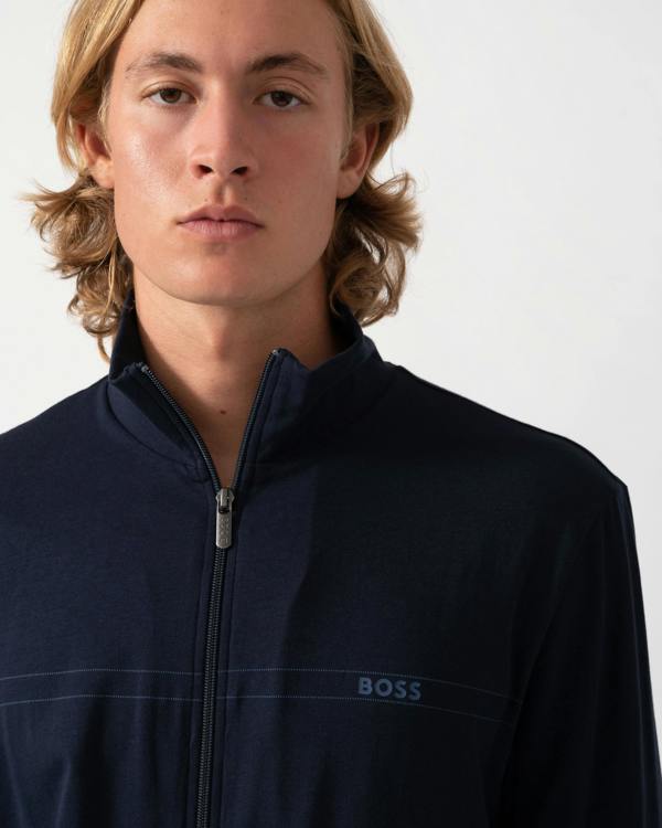 Jacket detail in the BOSS Orange 365 Mens Stretch-cotton loungewear set with logo print - Turquoise/Aqua 445