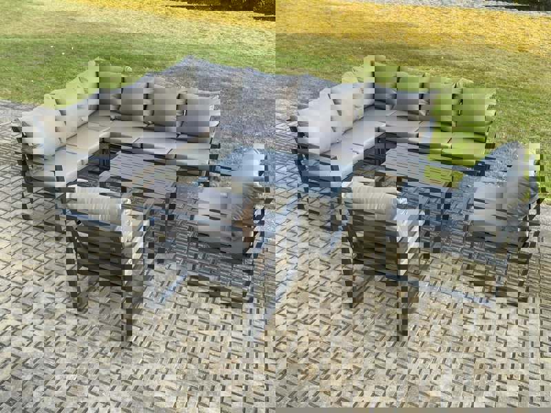 Fimous Aluminium Garden Furniture Set Outdoor Indoor Lounge Corner Sofa 2 Pcs Chair Oblong Coffee Table Sets Dark Grey 8 Seater