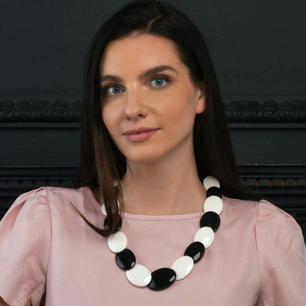 Zavana Long Black and White Chunky Statement Necklace for Women