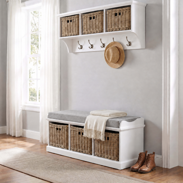 Statement Furniture Tetbury Large Hallway Set with Strong Storage Baskets and Cushion Seat