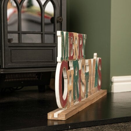 Samuel Alexander 80cm Red and Green Wooden Merry Christmas Table Top Sign