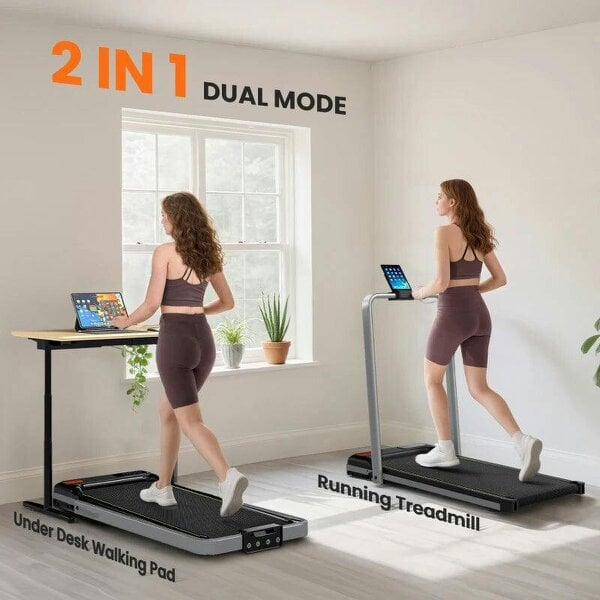 Bobobiy Folding Walking Treadmill, Under Desk Walking Pad with Incline, Silver Tone