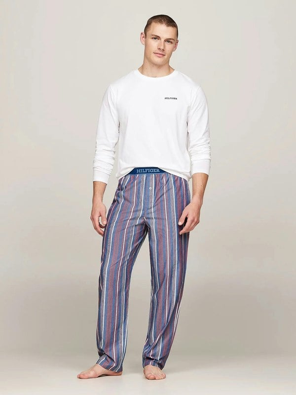 Tommy Hilfiger MONOTYPE Mens Pyjama Set White/Monotype Stripes Indigo