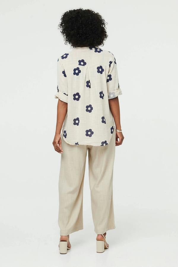 Stone | Floral 3/4 Sleeve Button Relaxed Blouse