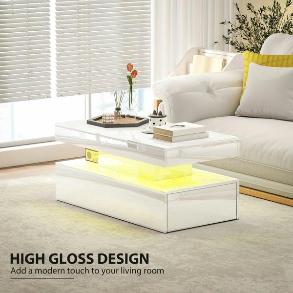 Wyld Haus Lomoyo cm High Gloss White LED Coffee Table With Integrated Storage