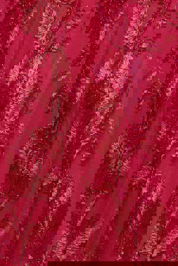 Scalloped Neck Embroidered Lace High Low Midi Dress - Magenta DR4265