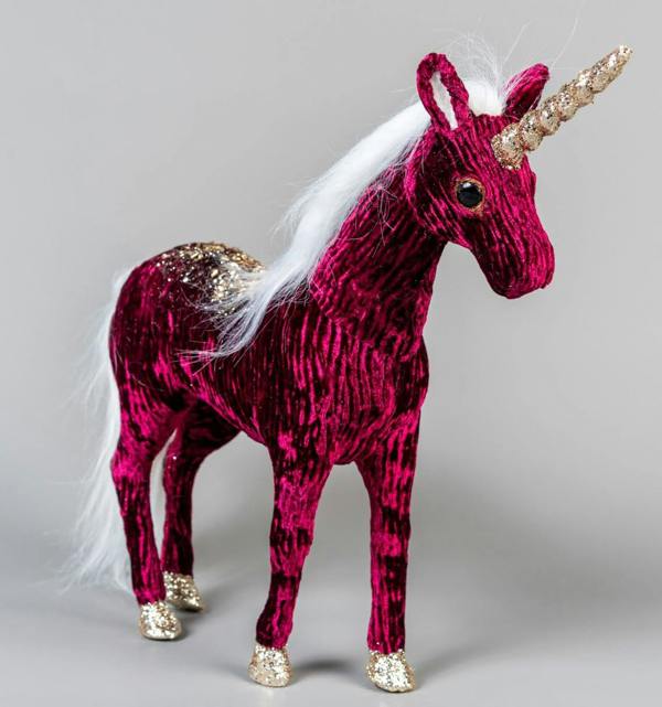 33cm Burgundy Unicorn Christmas Tabletop Decoration with Gold Glitter Accents and White Hair for Home or Office Displays image 1