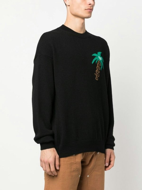 Palm Angels Sketchy Intarsia Knit Sweater Black Green - Supplied FashionPALM ANGELS
