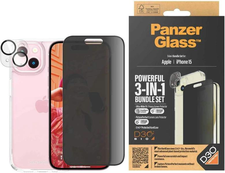 PanzerGlass Panzer Glass Privacy Powerful 3 in 1 Bundle Pack for iPhone 15 6.1" - B1172+P2809