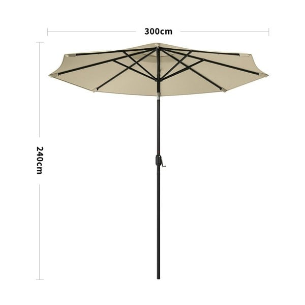 Beige 3m Patio Garden Parasol Sun Umbrella Sunshade Canopy With Solar LED Lights Parasols & Rain Umbrellas Living and Home Only parasol