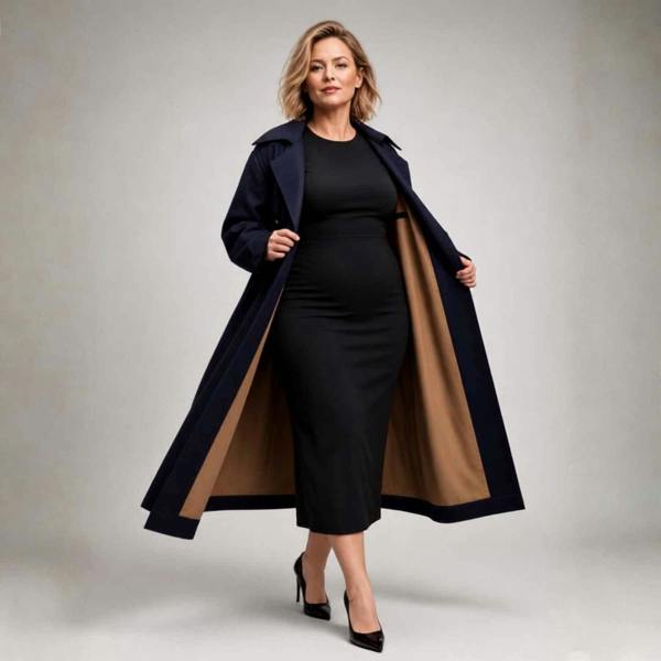 Sylvia Piechulla Plus Size Dark Navy Denim Trench Coat | Relaxed Oversized Longline Trench