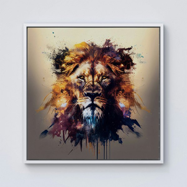 Warren Reed Majestic Lion Face Splash Art Framed Canvas