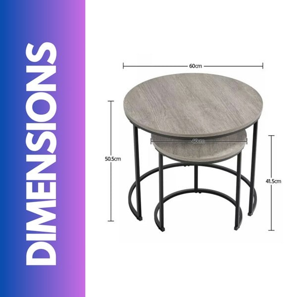 Rafaelo Mobilia Set Of 2 Round Nesting Tables Grey