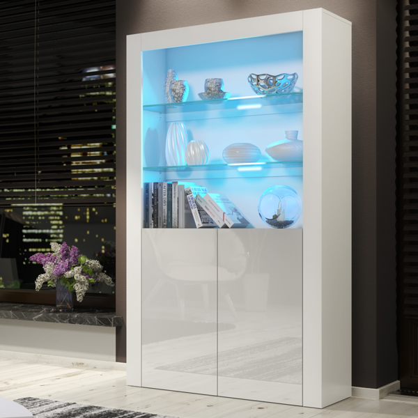 Mex Furniture Premium 170cm Cabinet Sideboard with High Gloss Doors and Free LED Lights Display