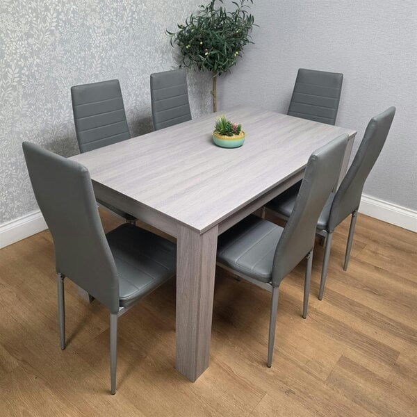Kosy Koala Modern Dining Table Set With 6 Grey Faux Leather Chairs Dining Room Furniture
