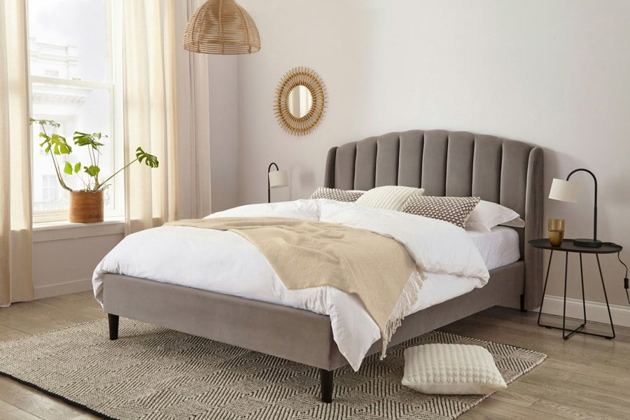 DS Living Aurelia Winged Grey Upholstered Bed Frame