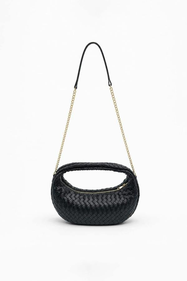 SVNX Woven Hobo Chain Shoulder Bag in Black