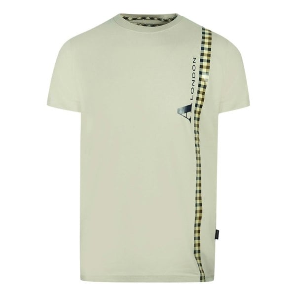 Aquascutum Vertical Check Logo Beige T Shirt - Nova Clothing