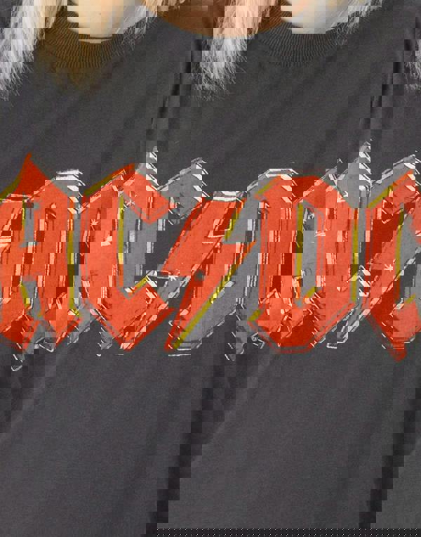 AC/DC Womens Grey Logo Oversized Short Sleeved T-Shirt