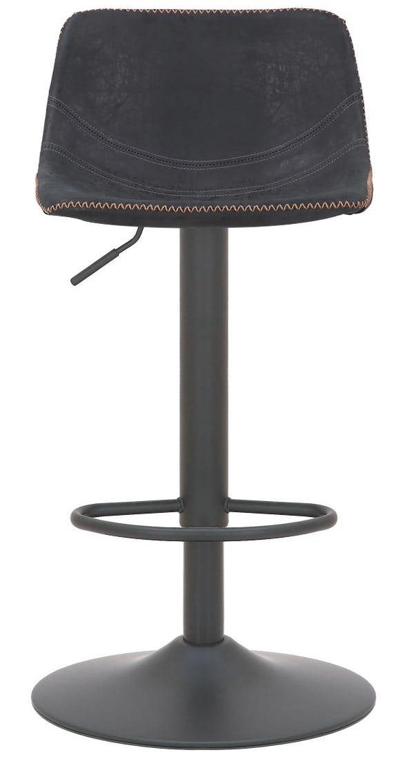 Lamboro Antico Faux Leather Kitchen Bar Stool, Matt Black Stem & Base, Adjustable Gas Lift With Backrest, Breakfast Bar Stool - Black