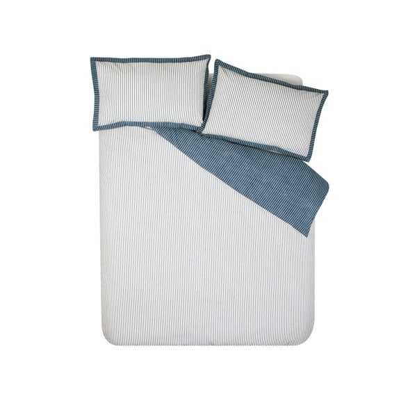 Catherine Lansfield Oxford Pinstripe Reversible Duvet Cover Set Navy Blue