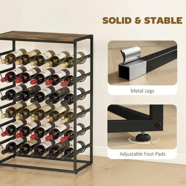 30 Bottles Wine Rack, 6 Tier Free Standing Wine Storage Holder with Wood Effect Tabletop, Rustic Brown
