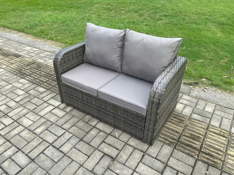 Fimous 9 Seater Garden Rattan Furniture Dining Table Sofa Set Indoor Outdoor with 2 Reclining Chairs 2 Side Tables 2 Small Footstools Dark Grey Mixed