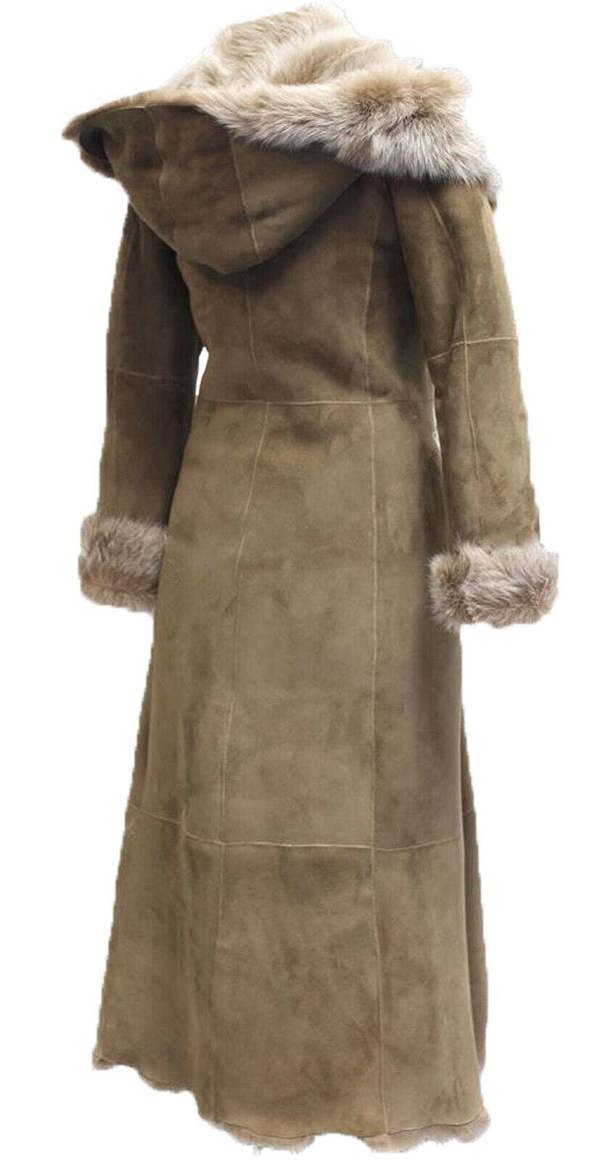 Infinity Leather Womens Suede Toscana Sheepskin Hooded Trench Coat-Fribourg