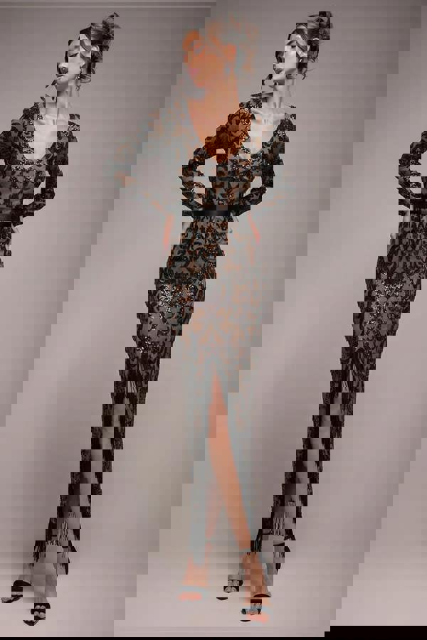 Tassel & Sequin Midaxi With Front Split - Black DR4006