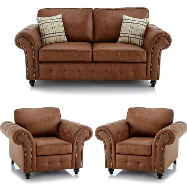 Furnishings For Less Oakland Chesterfield Leather 3 Piece Sofa Suite (2 + 1 + 1)
