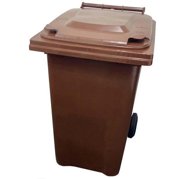 Brown 240L Standard Sized Outdoor Recycling Wheelie Bin With Rubber Wheels & Lid